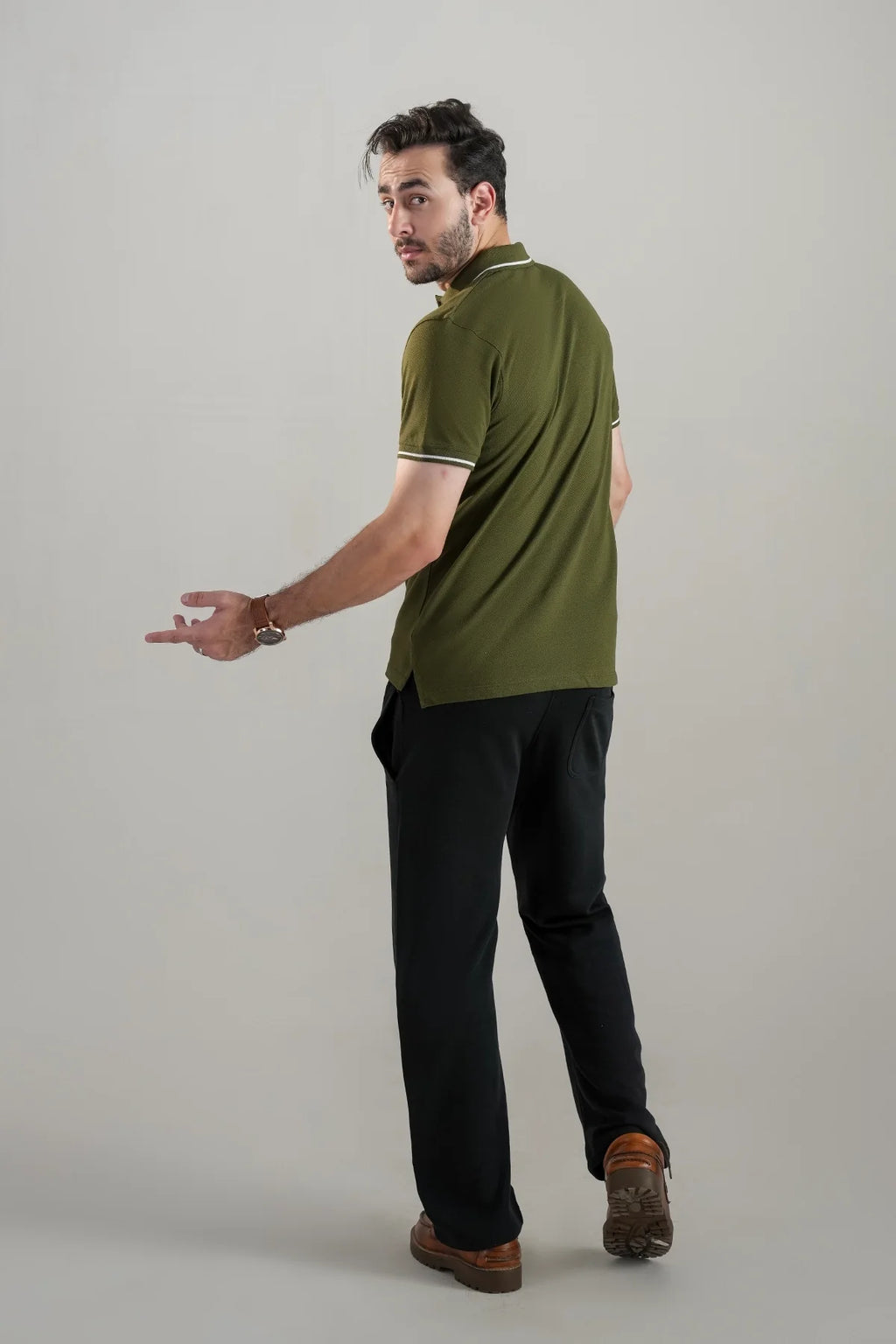 Contrast Edge Polo / Olive Green