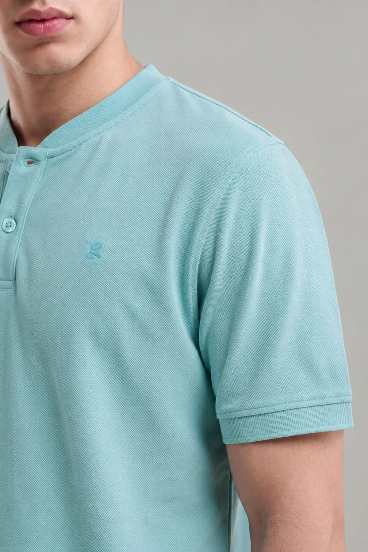 Mandrain Henley Polo - Basic / Sky Blue