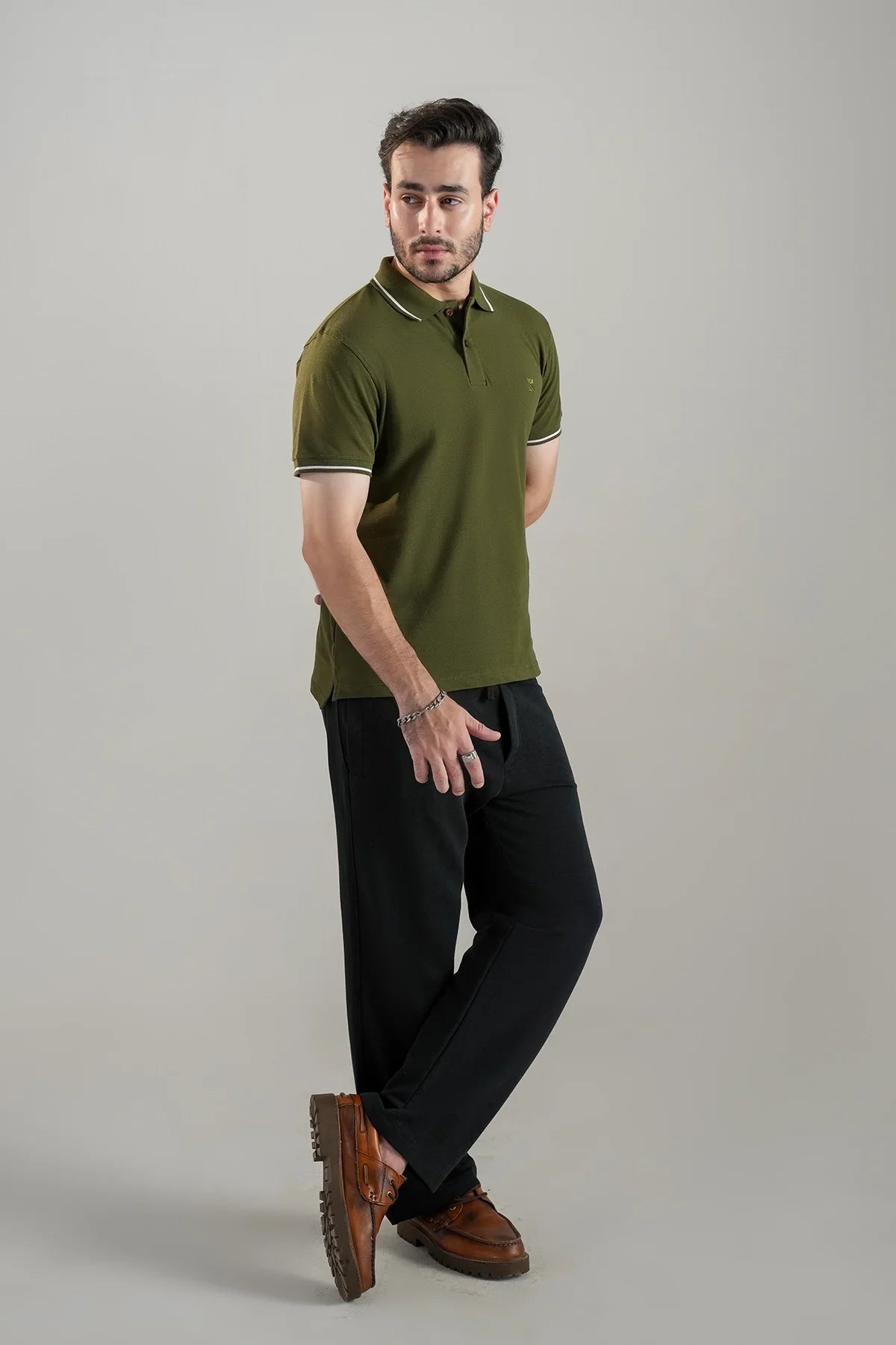 Contrast Edge Polo / Olive Green
