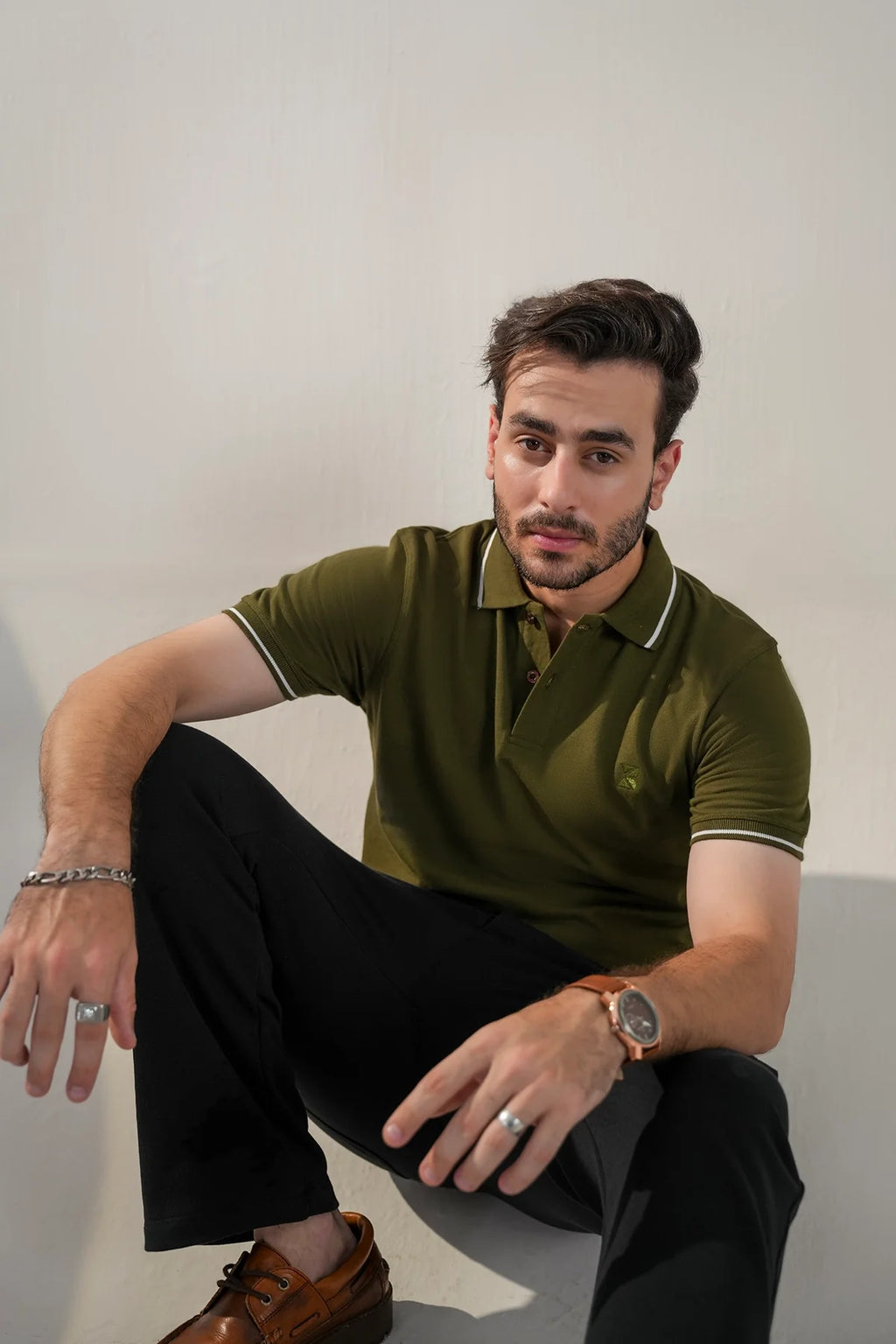 Contrast Edge Polo / Olive Green
