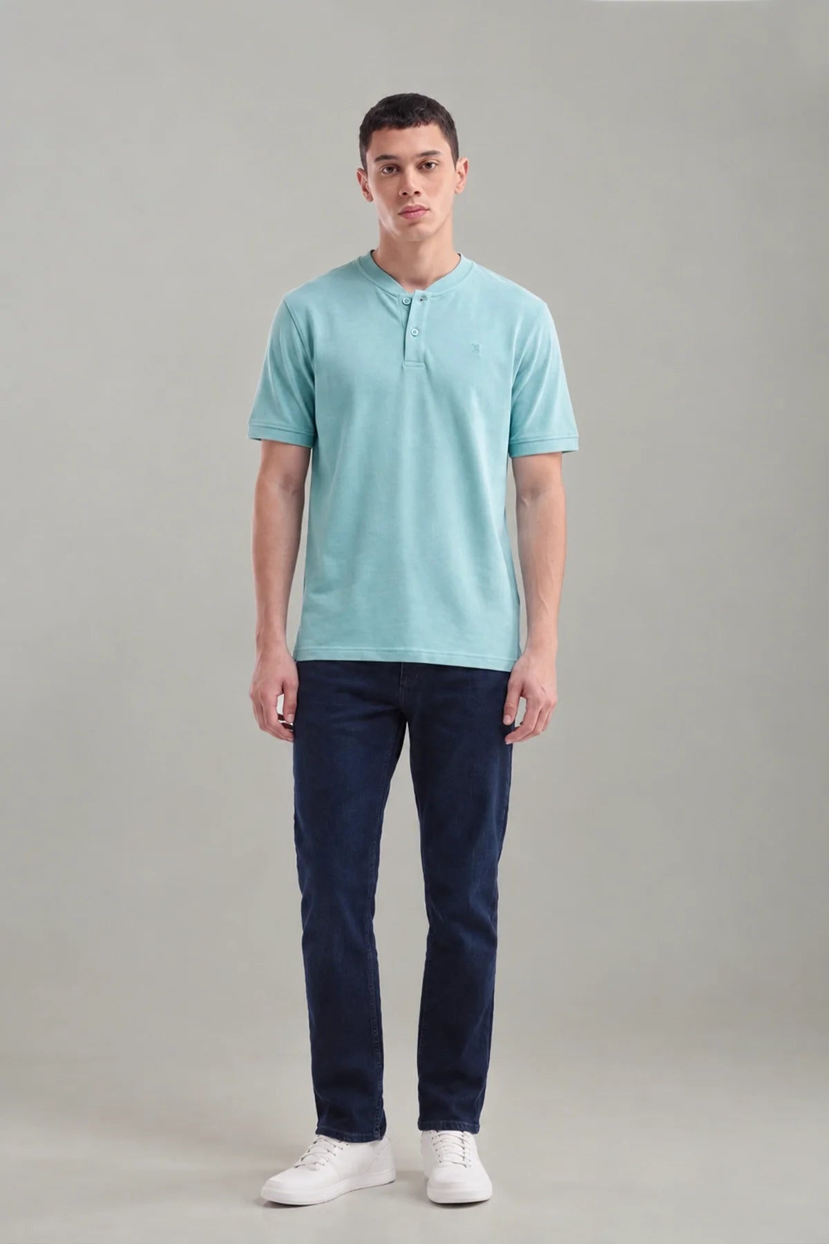 Mandrain Henley Polo - Basic / Sky Blue