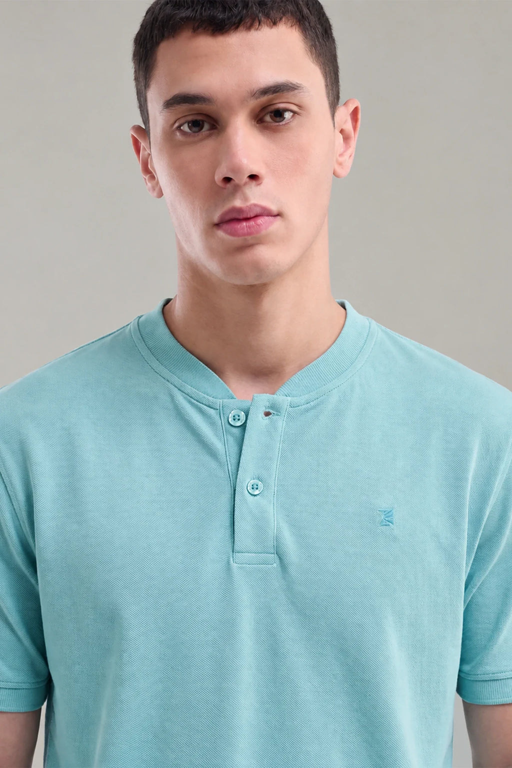 Mandrain Henley Polo - Basic / Sky Blue
