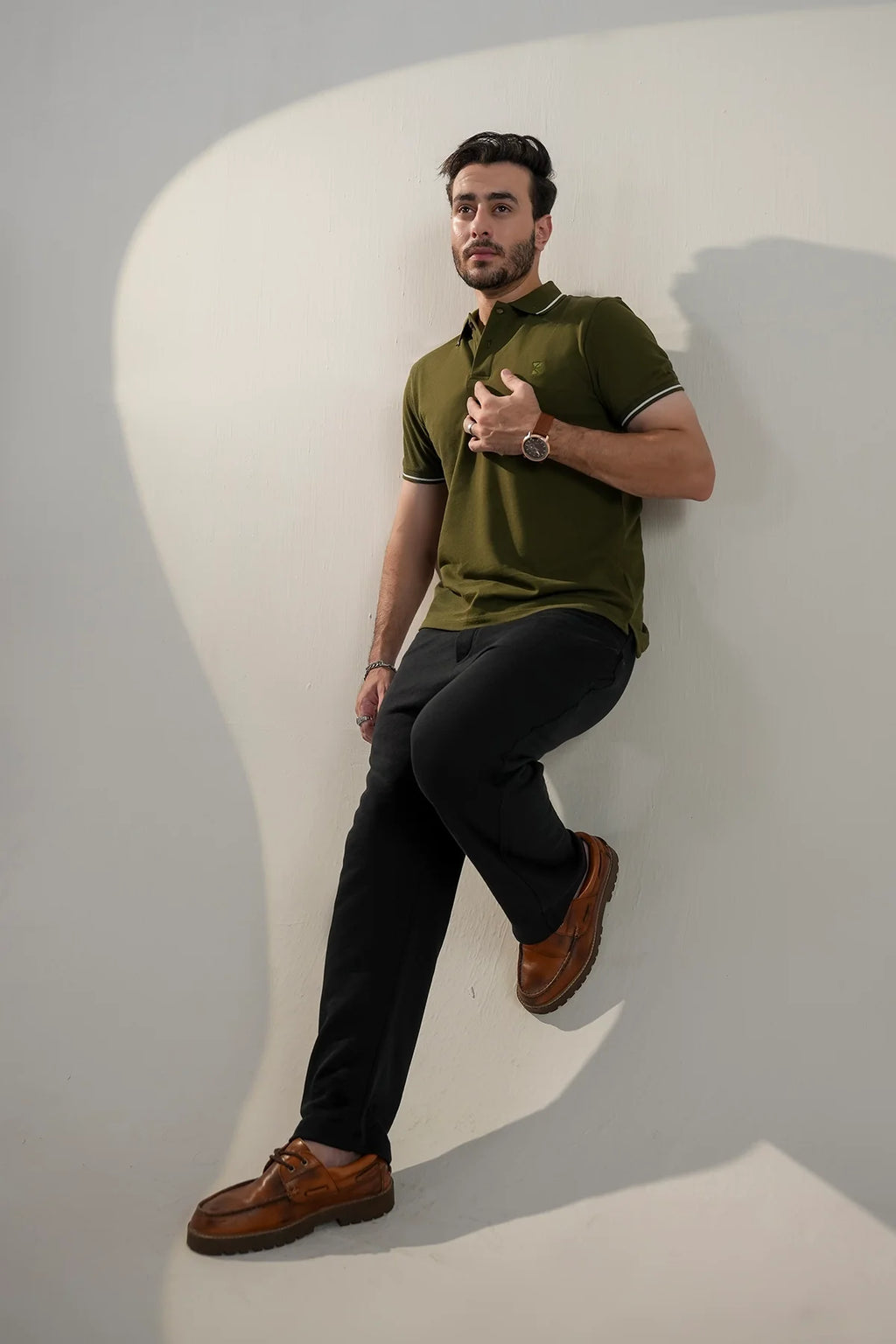 Contrast Edge Polo / Olive Green