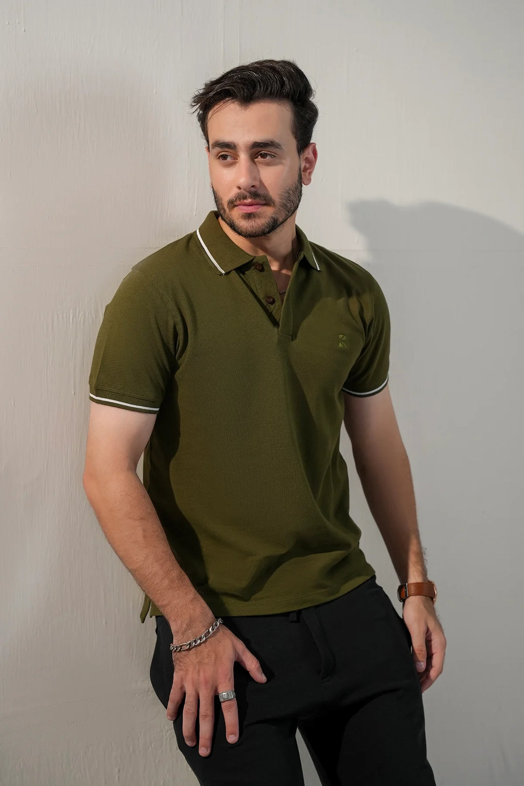 Contrast Edge Polo / Olive Green
