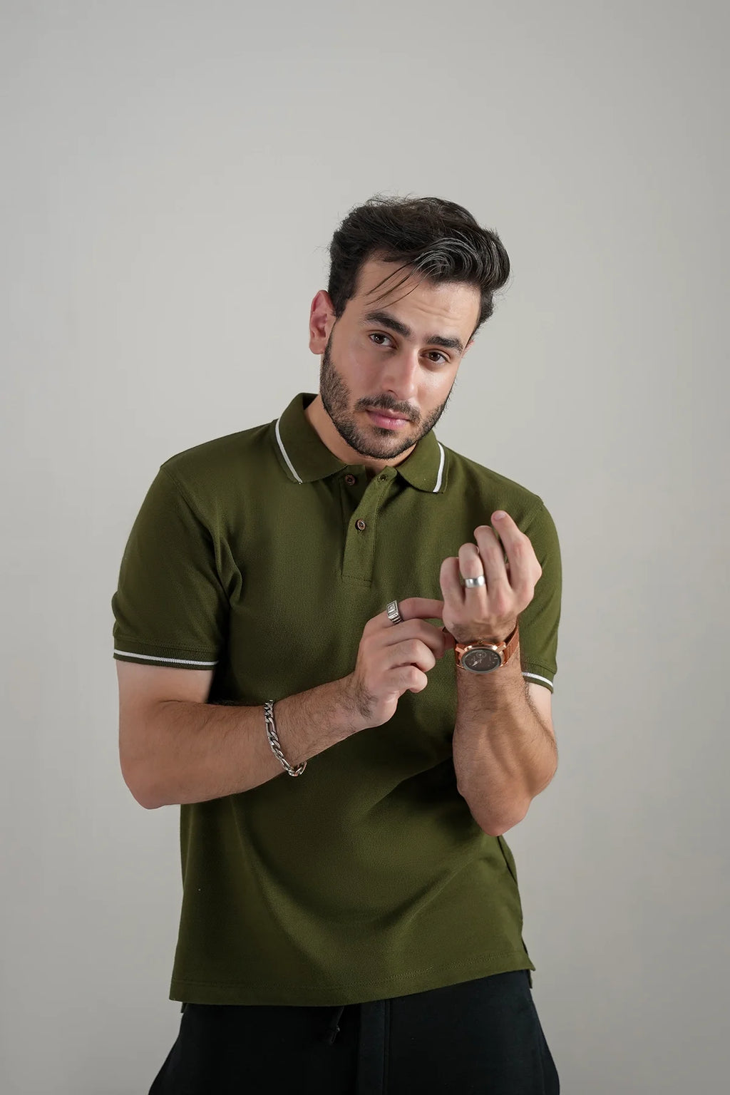 Contrast Edge Polo / Olive Green